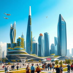 A futuristic cityscape of Tehran, 50 years into the future