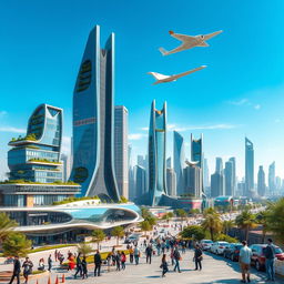 A futuristic cityscape of Tehran, 50 years into the future