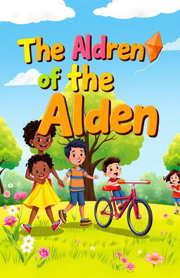 A colorful, cheerful children's album cover featuring an illustration of diverse children playing together in a vibrant park during a sunny day