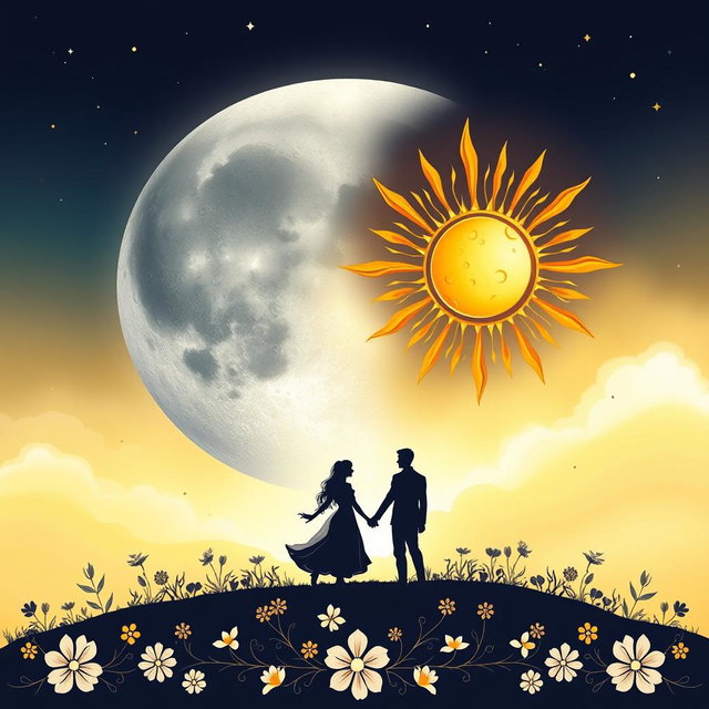 A book cover illustrating the union of the moon and sun symbolizing the love between Ayla and Ravi