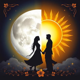 A book cover illustrating the union of the moon and sun symbolizing the love between Ayla and Ravi
