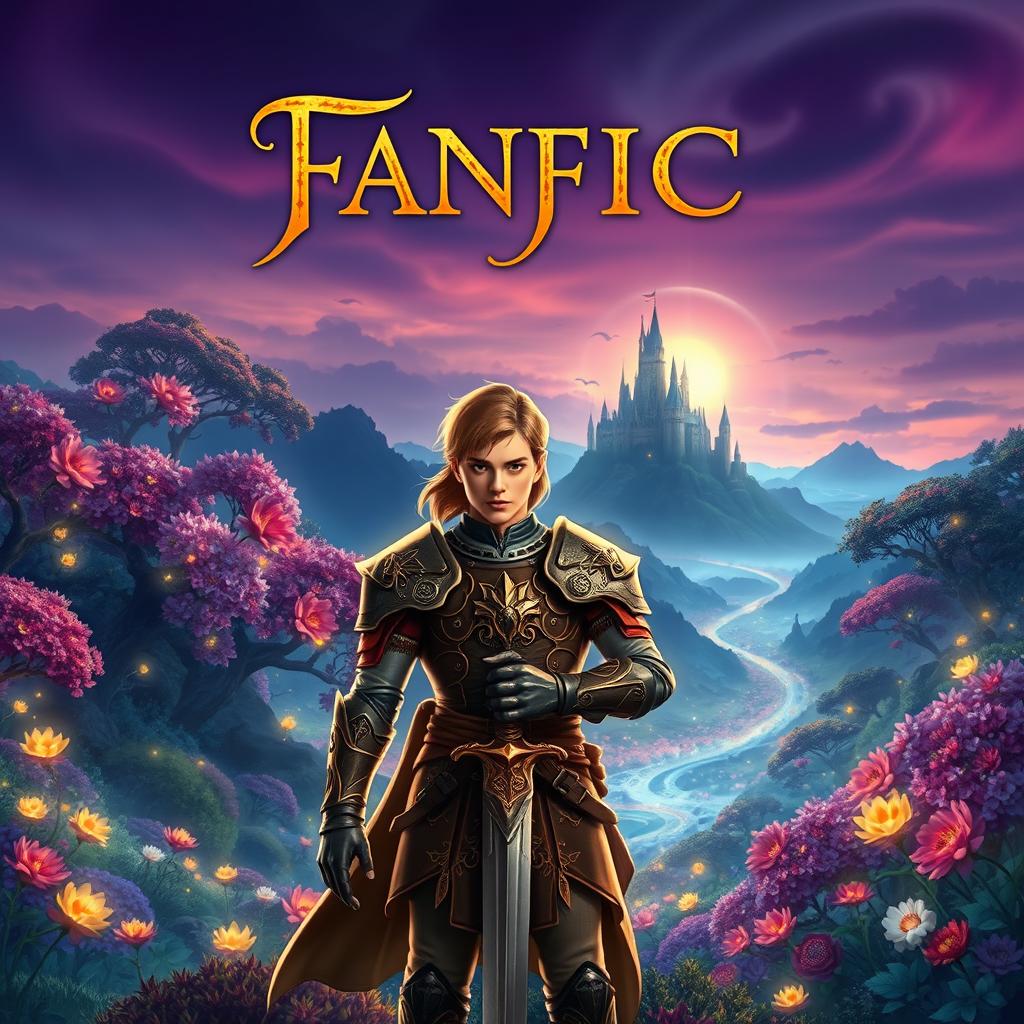 A captivating cover for a fanfiction story, featuring an enchanting fantasy landscape