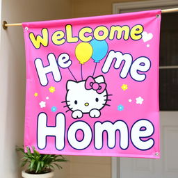 A colorful and cheerful ‘Welcome Home’ banner featuring Hello Kitty