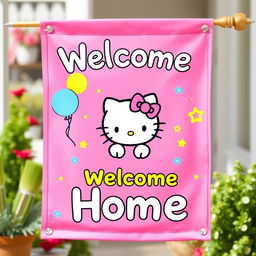 A colorful and cheerful ‘Welcome Home’ banner featuring Hello Kitty