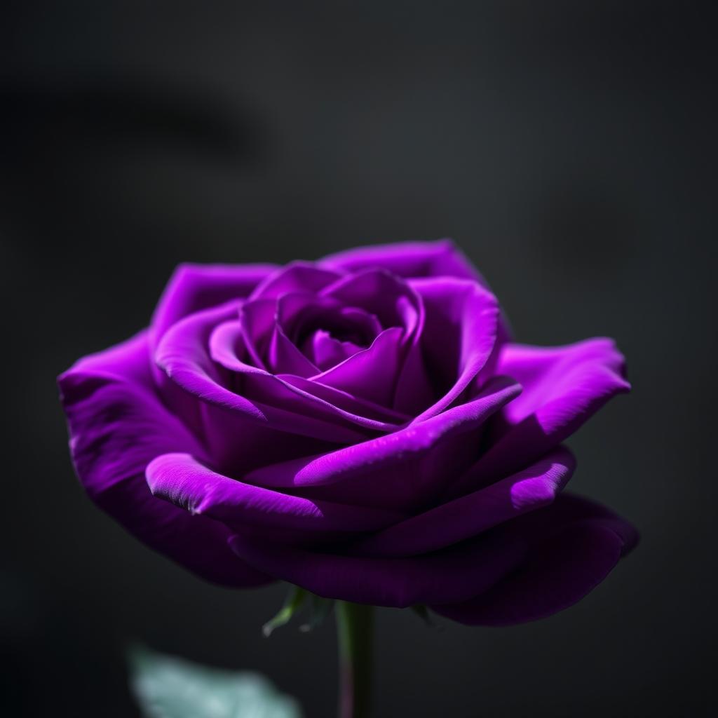 A beautiful, bright dark violet rose, showcasing its intricate petals with stunning detail, set against a soft blurred background