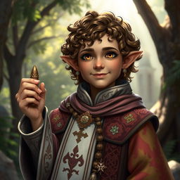 A realistic adult halfling priest character from Dungeons and Dragons, depicted in a fantasy setting