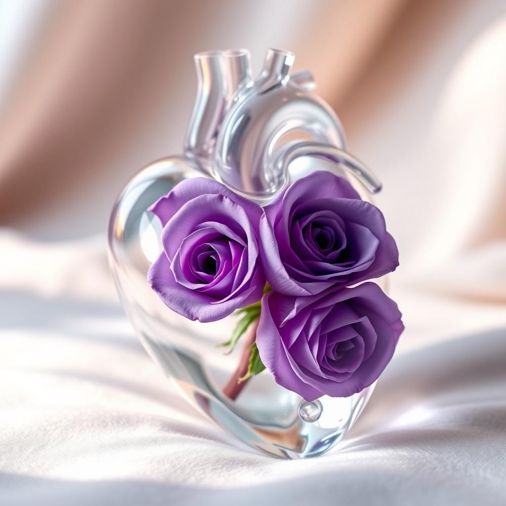A transparent anatomical heart made of crystal, delicately crafted to show intricate details of the heart's structure
