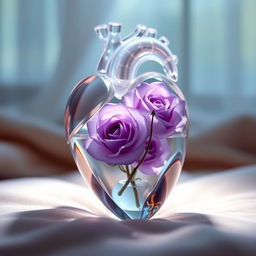 A transparent anatomical heart made of crystal, delicately crafted to show intricate details of the heart's structure