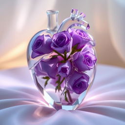 A transparent anatomical heart made of crystal, delicately crafted to show intricate details of the heart's structure