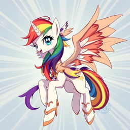 A stunning anime-style character transformation of Rainbow Dash in human form, featuring cream-colored skin