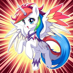 A stunning anime-style character transformation of Rainbow Dash in human form, featuring cream-colored skin