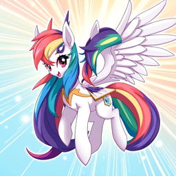 A stunning anime-style character transformation of Rainbow Dash in human form, featuring cream-colored skin