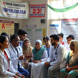An inspirational scene depicting a community working together to combat tuberculosis