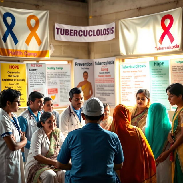 An inspirational scene depicting a community working together to combat tuberculosis