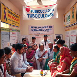 An inspirational scene depicting a community working together to combat tuberculosis