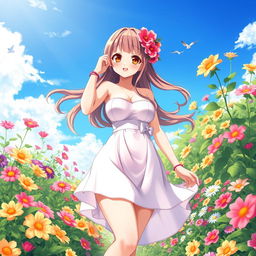 An anime-style illustration of a beautiful flower girl