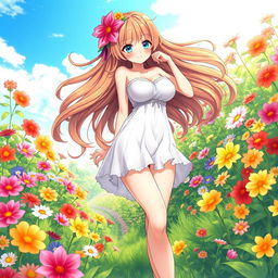 An anime-style illustration of a beautiful flower girl