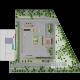 Site plan of a modern bank incorporating a parking lot and drive-thru, showcasing the overall layout and features