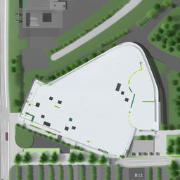 Site plan of a modern bank incorporating a parking lot and drive-thru, showcasing the overall layout and features