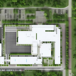 Site plan of a modern bank incorporating a parking lot and drive-thru, showcasing the overall layout and features