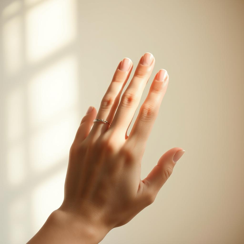 A close-up of a girl's hand gracefully positioned against a soft background