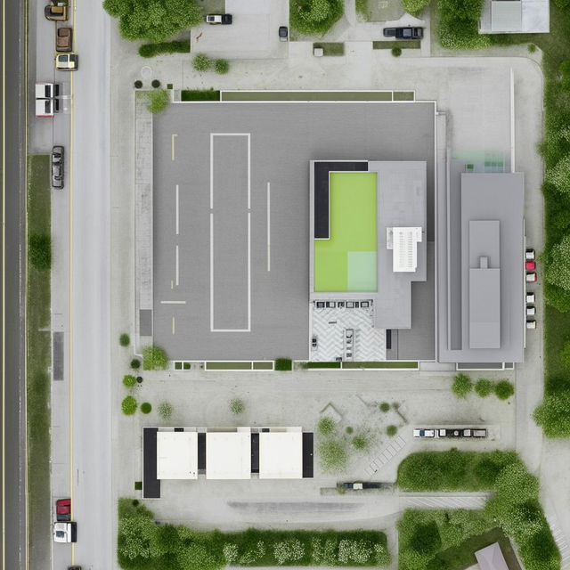 Site plan of a modern bank incorporating a parking lot and drive-thru, showcasing the overall layout and features