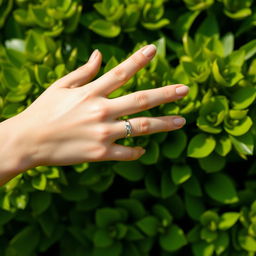 A close-up of a beautiful girl's hand, elegantly placed against a vibrant green background