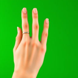 A close-up of a beautiful girl's hand, gracefully displayed against a vibrant green background
