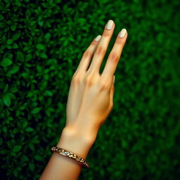 A close-up artistic depiction of a girl's hand against a vibrant green background
