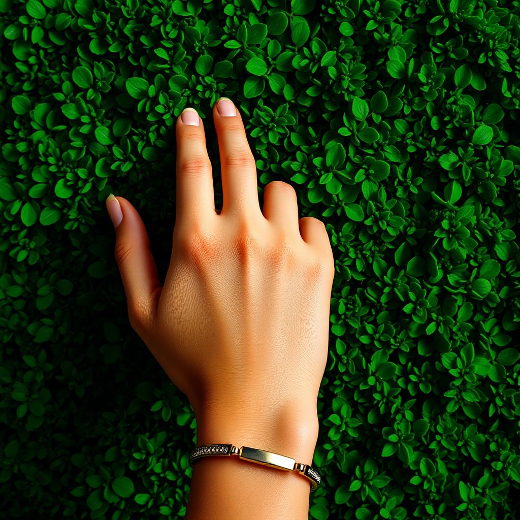 A close-up artistic depiction of a girl's hand against a vibrant green background