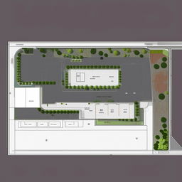 Comprehensive site plan of a modern bank featuring a designated parking area and a drive-thru service lane, emphasising on the strategic layout and design