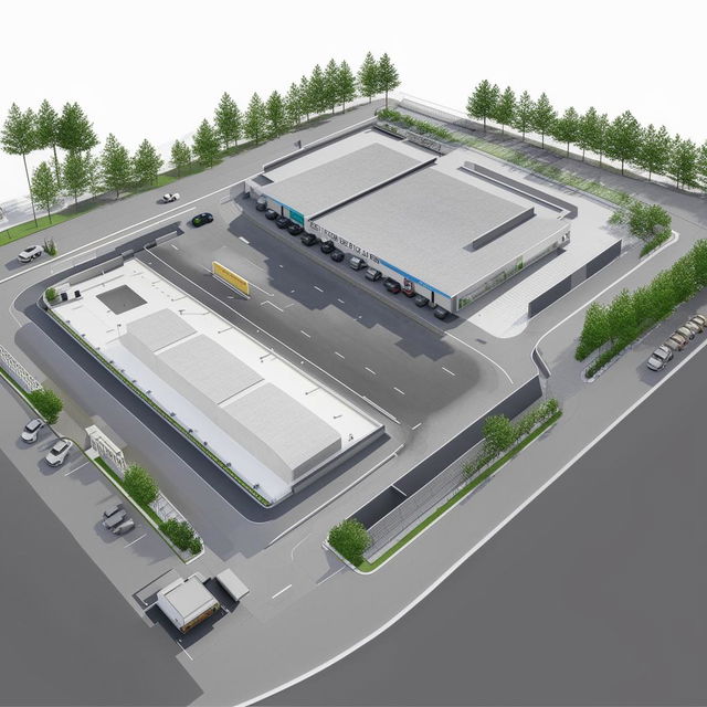 Comprehensive site plan of a modern bank featuring a designated parking area and a drive-thru service lane, emphasising on the strategic layout and design