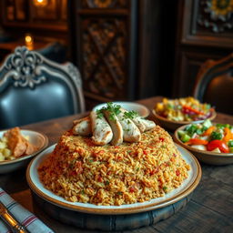 A beautifully crafted traditional Egyptian dish, miskeen tabbak, served elegantly on a rustic wooden table