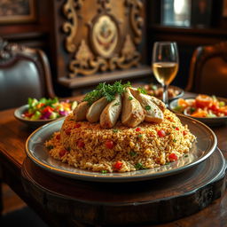 A beautifully crafted traditional Egyptian dish, miskeen tabbak, served elegantly on a rustic wooden table