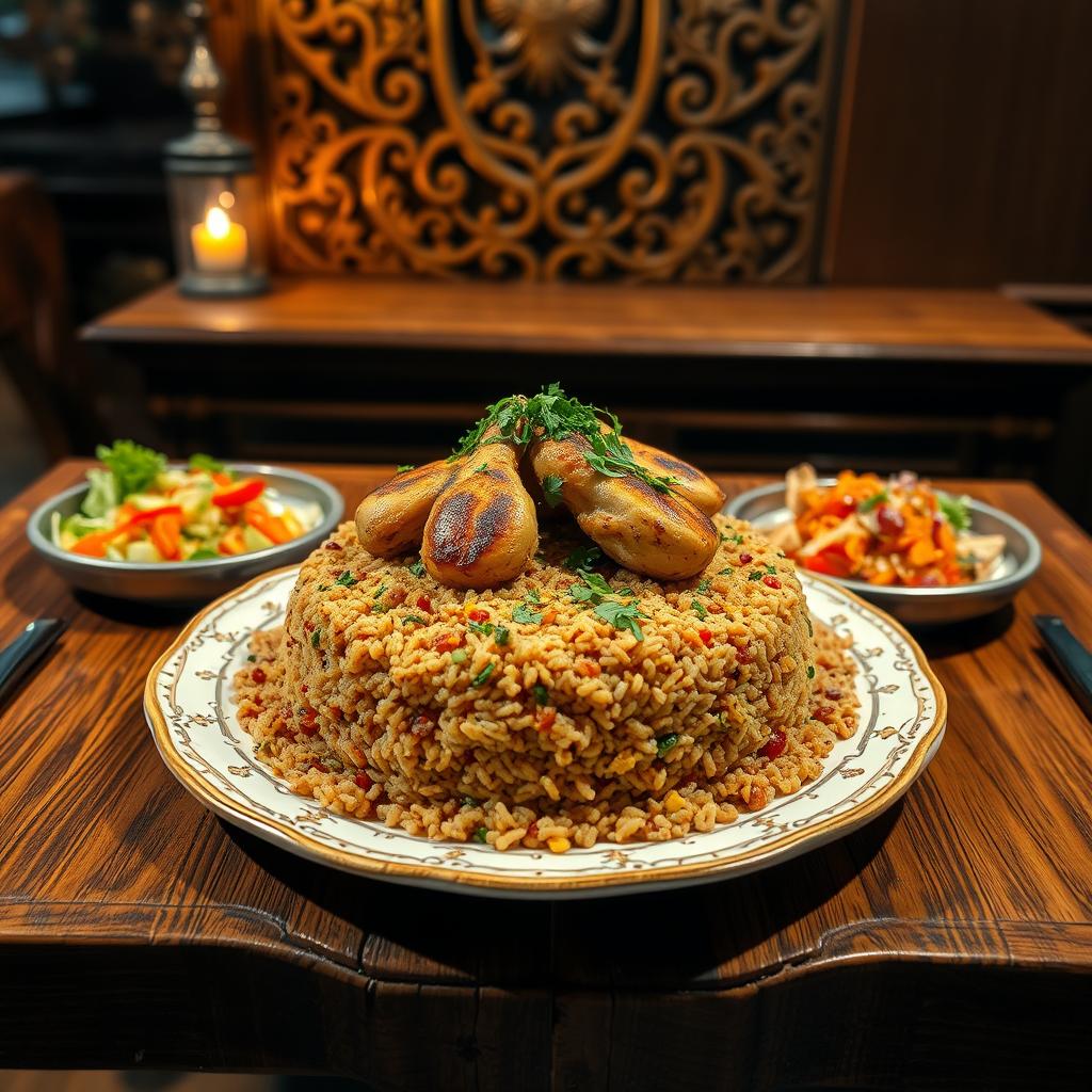 A beautifully crafted traditional Egyptian dish, miskeen tabbak, served elegantly on a rustic wooden table