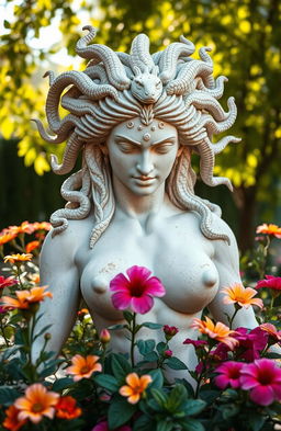 A stunning Medusa statue showcasing strong and intricate features, with flowing hair made of serpents