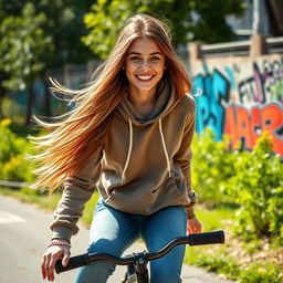 A vibrant and dynamic scene showcasing a young teenage girl in a playful, adventurous setting