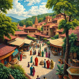 A vibrant and intricate traditional Mashkhurda landscape, showcasing the rich cultural heritage, featuring dynamic hues and patterns typical of Mashkhurda art