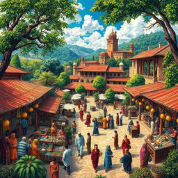A vibrant and intricate traditional Mashkhurda landscape, showcasing the rich cultural heritage, featuring dynamic hues and patterns typical of Mashkhurda art