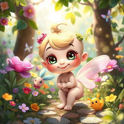 A whimsical and playful scene featuring a cute fantasy character, designed with a bright and colorful aesthetic