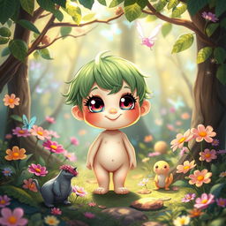 A whimsical and playful scene featuring a cute fantasy character, designed with a bright and colorful aesthetic