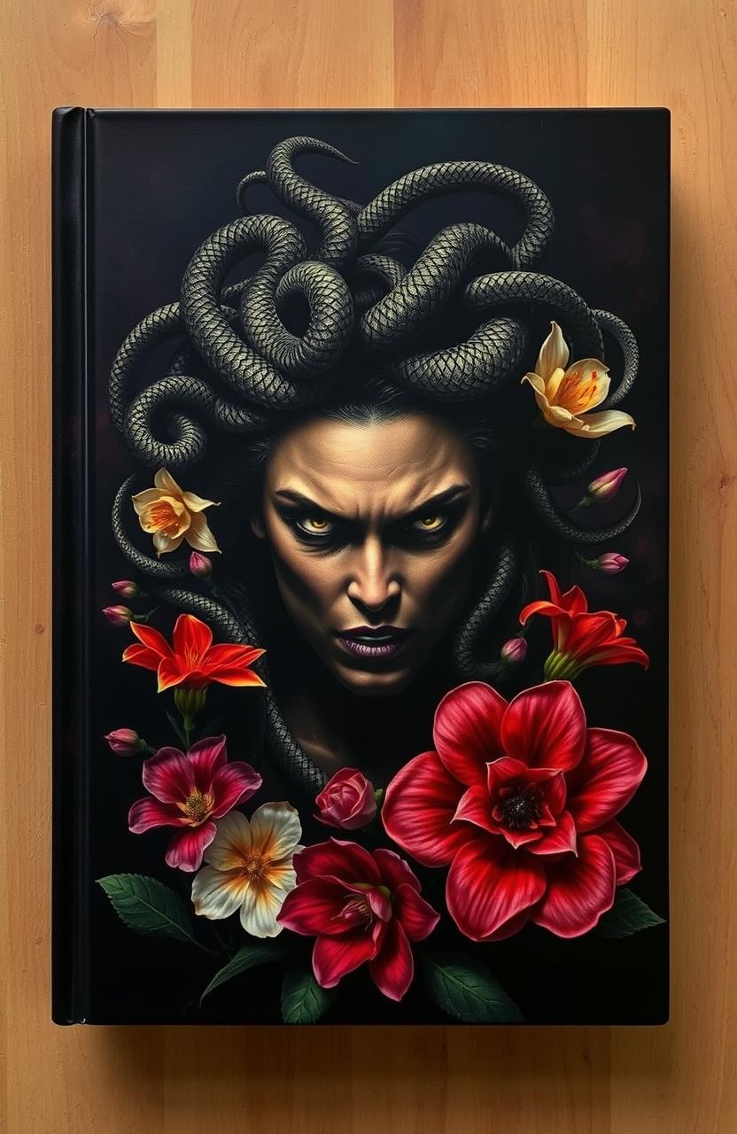 A dark cover book featuring a fierce-looking Medusa at the center