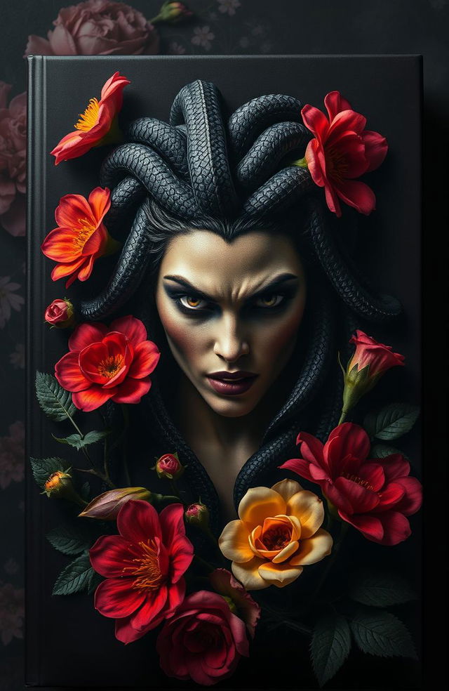 A dark cover book featuring a fierce-looking Medusa at the center