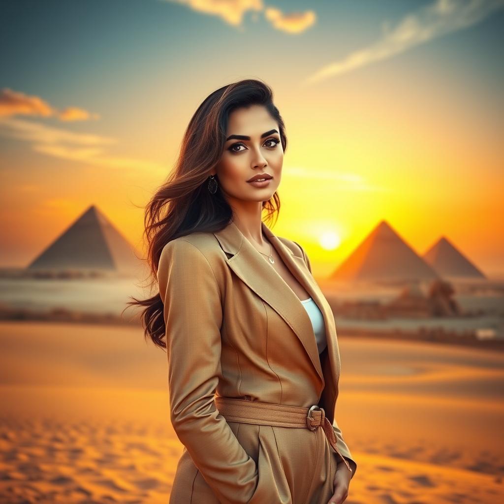 An elegant portrait of Egyptian actress Faten Hamada, showcasing her captivating beauty and charm