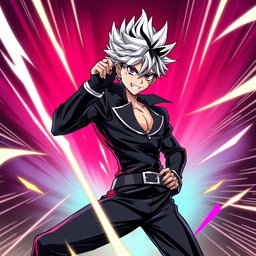 Satoru Gojo styled as a character from JoJo's Bizarre Adventure, with an exaggerated and dynamic pose typical of the series