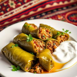An exquisite dish of 'Bukhariy Dolma', a traditional Central Asian dish beautifully presented