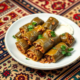 An exquisite dish of 'Bukhariy Dolma', a traditional Central Asian dish beautifully presented
