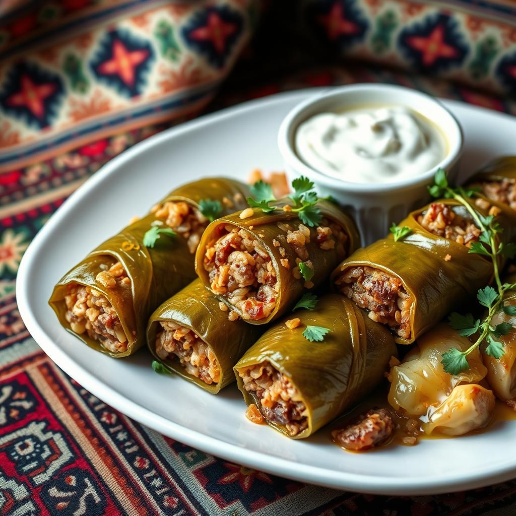 An exquisite dish of 'Bukhariy Dolma', a traditional Central Asian dish beautifully presented