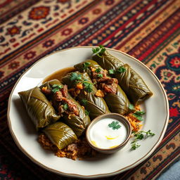 An exquisite dish of 'Bukhariy Dolma', a traditional Central Asian dish beautifully presented