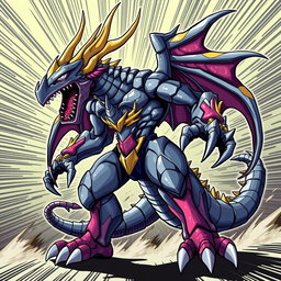Greymon depicted as a Stand from JoJo's Bizarre Adventure, presenting a fierce and dynamic appearance